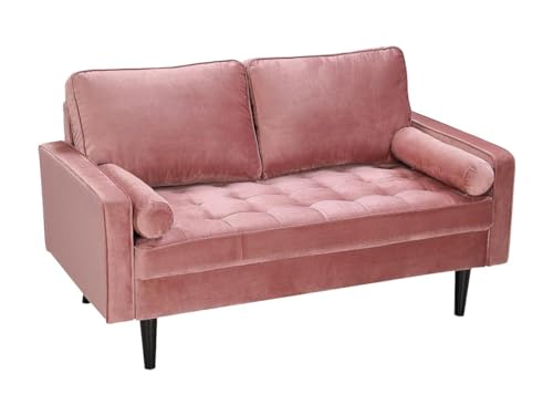 Vente-unique-Sofá de 2 plazas de Terciopelo FLEUET - Rojo Viejo