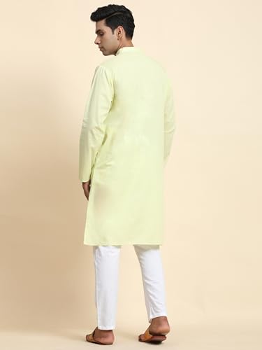 Image of Men's Pure Cotton Solid Kurta Pajama Set Mandarin Collar Casual Yoga Dress