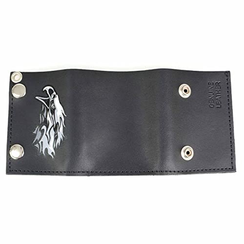 Milwaukee Leather MLW7838 Men's 4” Leather “Flaming Eagle” Tri-Fold Wallet w/Anti-Theft Stainless Steel Chain - One Size3