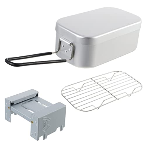 Inoomp 1 Set/3Pcs Camping Lunch Box Hydroflask Accessories Oven Grill Rack Metal Lunchbox Cooking Grill Rack Folding Handle Box Aluminum Alloy Bento Box Aluminum Alloy Silver Steel #TOP21