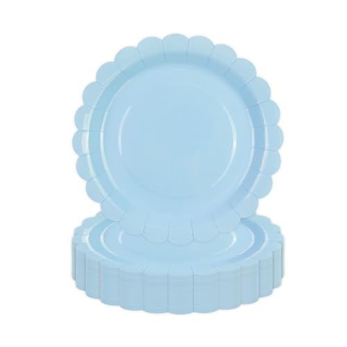 DHAIQC Lot de 50 Assiette Carton Bleu de 18 cm, Festonnées Assiette Jetable Vaisselle Jetable...