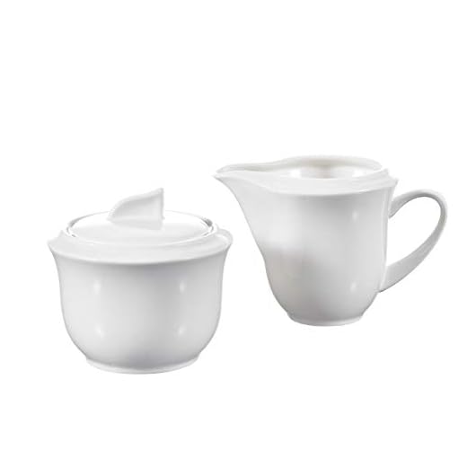 MALACASA, Carina-serien, 3-delad gräddvit porslinsmjölk och sockersats med lock, mjölkkanna, sockerskål, mjölk & sockerbehållare, köksredskap