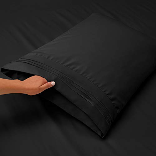 Image of Nestl Short Queen Bed Sheet Set - Black - 4-Piece Deep Pocket | Instantly Soft, Night-One Ready (No Wash Required). Fits 16-Inch Deep Pockets, 360-Degree Elastic Grip