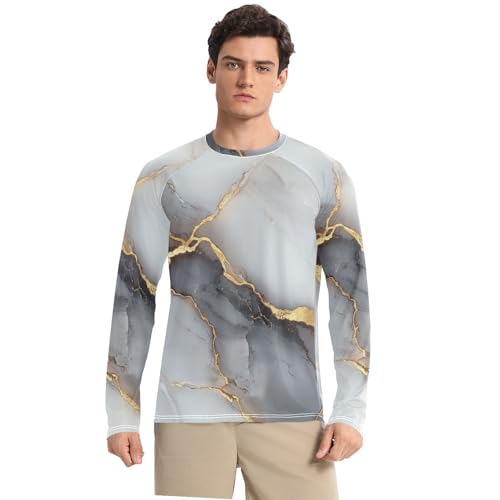 Marble White Gray Men's UPF 50+ Swim Shirts Quick Drying Comfort Sun Shirt for Men Long Sleeve Summer