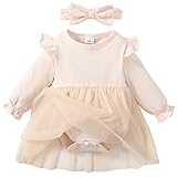SOBOWO Infant Beige Dress Baby Girl Tutu Dress Baby Girl Ruffle Romper Dress Toddler Girl Solid Color Skirt Headband Party Clothes(3-6 Months, Beige L)
