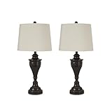 Signature Design by Ashley Darlita Traditional 29' Table Lamp with Pedestal Base, 2 Count, Dark Brown with White Shade