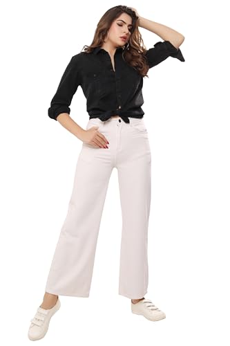 Image of THIRD QUADRANT Women Wide Leg Jeans with high Waist || Black Jeans for Women || Flared Jeans for Women