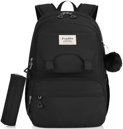 Black Backpack for School, Laptop Back Pack for Teen Girls with M...