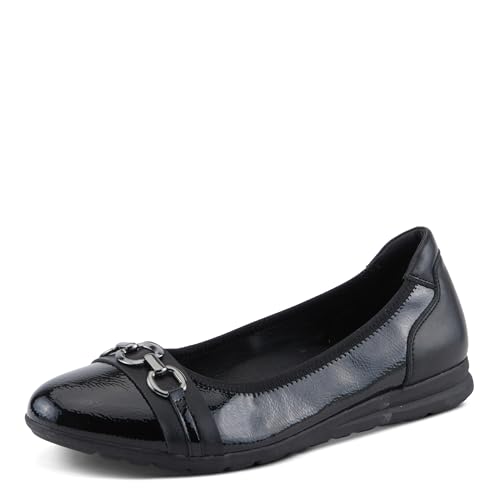 PATRIZIA Women's Lauryn Ballerina Flats with Patent Faux Leather, Plush Plaid Velvet, and Gunmetal Ornamentation