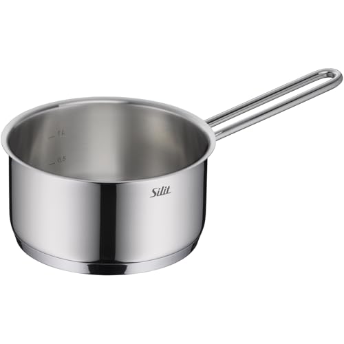 Silit Extra Cook, Stielkasserolle 16 cm, Innenskalierung, breiter Schüttrand, hochwertiger, spülmaschinenfester Crominox-Edelstahl, Milchtopf,optimale Wärmeverteilung und -speicherung, Induktion
