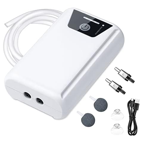 Petbank Aquarium Air Pump, Fish Tank Air Pump Portable, USB Air Pump Aquarium with Air Stones, 2600mAh Battery Silent Aquarium Bubbler,Two Power Supply Modes Aquarium Bubbler 3L/min Cover
