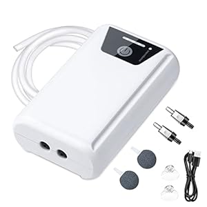 Petbank Aeratore Acquario, Pompa Acquario Portatile Ossigenatore Per Acquario USB gorgogliatore 2600mAh, due modi di alimentazione del gorgogliatore 1.5-2L/min*2