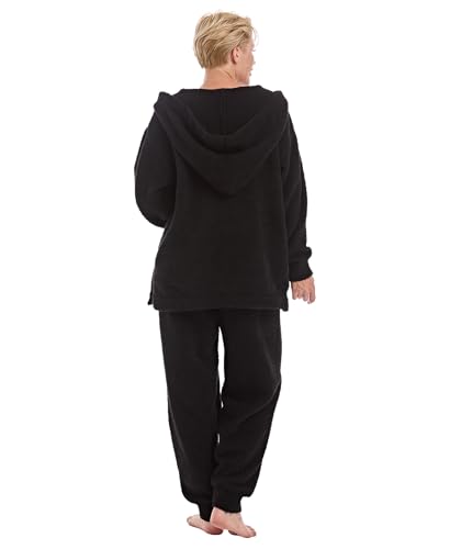 Womens Fuzzy Flannel Pajamas Sets Fleece Sherpa Pajamas Long Sleeve Softies Loungewear Set 2 Piece For Women Hooded2