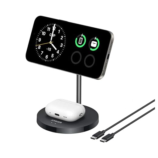 Anker MagSafe Compatible MagGo Charger Stand, iPhone 17 Wireless Charger, 2-in-1 Charging Station, Qi2 Certified 15W Fast Charging, for iPhone 17/16/15/14/13/12, AirPods Pro (Black, No Adapter)