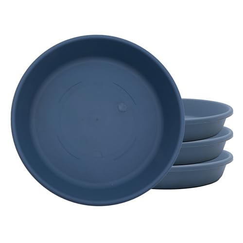 The HC Companies 8 Inch Classic Round Plant Saucer Lightweight UV-Resistant Plastic Outdoor & Indoor Flower Pot Tray 4-Pack Plant Pot Trays for Garden & Home Decor Slate Blue