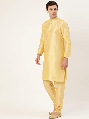 Image of SOJANYA (Since 1958 Men's Cotton Linen Maroon Kurta and White Pyjama with Mustard Cotton Nehru Jacket
