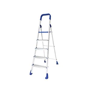 Happer Premium Foldable Plastic, Alloy Steel and Aluminium Step Ladder, Clamber Pro, 5 Steps (Blue & Satin)