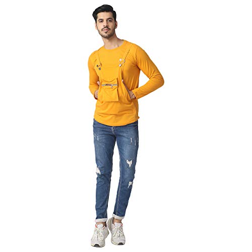 Image of Black Collection Solid Men Dungaree Style Full Sleeve T-Shirt