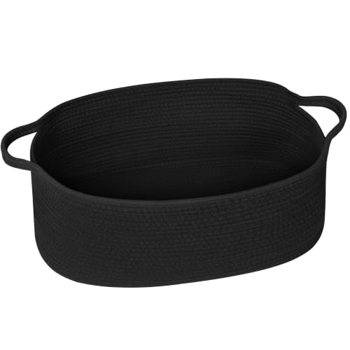 Image of Large Woven Gift Basket Empty, Cotton Rope Storage Bin with Handles, Dog Toy Box, Baby Nursery Organizer Bin, Decorative Shelf Basket for Laundry, Blanket Storage, Black, 19.6 inchx11 inchx7.8 inch