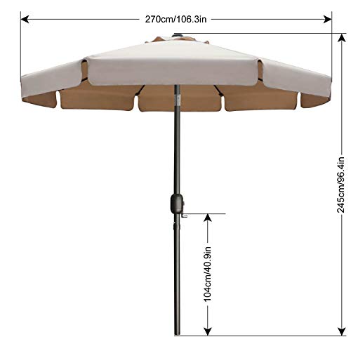 Image of ABCCANOPY 7.5ft Scalloped Patio Umbrella, Outdoor Table Umbrella with Tilt and Crank, Fiberglass Ribs Deck Umbrella for Patio, Pool, Garden, Picnic (Khaki)