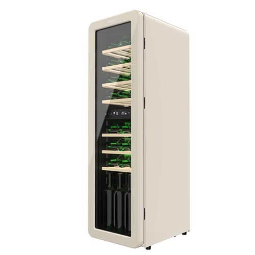 Cecotec Weinkühlschrank 30 Flaschen Retro Bolero Grandsommelier Origin Duo 30 Hit Beige. Schwarz mit 2 Temperaturzonen (5-12ºC, 12-20ºC), LED-Steuerung, NoFrost, Holzregale, Innenbeleuchtung