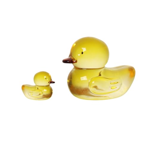 LONGWIN Handmade Art Glass Little Yellow Duck Figurines 2 Pc