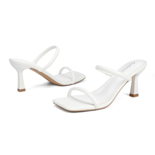 Image of Goderci Women's Two Straps Kitten Heel Sandals | 3 inch Kitten Heel, Fashion Square Open Toe, Slip On Summer Mules, for Party, Wedding, Daily