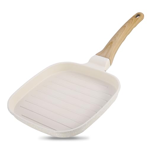 Jasfyee Sartén parrilla de 18 x 18 cm, sartén para carne, parrilla de inducción de aluminio fundido con revestimiento de piedra médica, sartén cuadrada para todos los tipos de cocina, fácil de limpiar