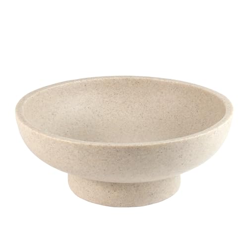 Plukers Catch All Decorative Fruit Bowl with Pedestal Key Purse & Trinket Holder | Entryway Table Kitchen Counter Coffee Console Decor | Modern Minimalist Artificial Stone Beige