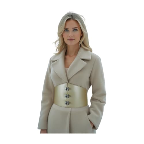 Women Fashion Wide Elastic Corset Belt High Waist Silver Metal Hooks S M Beige Champagne3