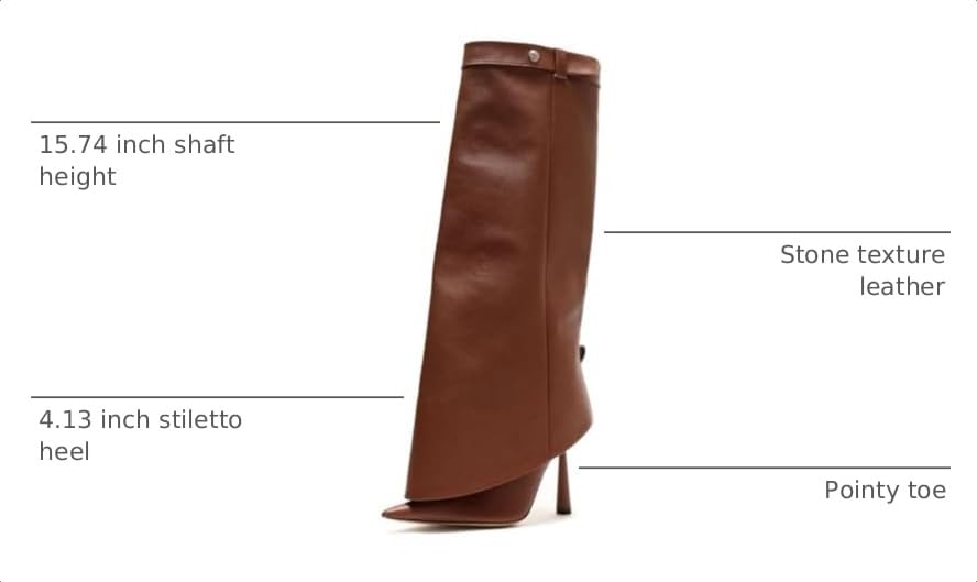 Image of Goolita Fold Over Boots For Women, Pointed Toe Stiletto Heel Knee High Boots Fashion Comfortable Slip On Tall Boots