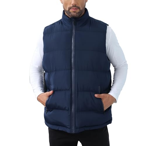 LUYIJIESHENG Men's Navy Blue Puffer Vest Winter Zipper Outerwear Vests Warm Water-Resistant Sleeveless Puffy Jackets Size 3XL