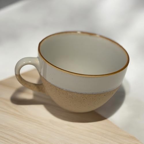 Set de 2 tazones desayuno Tazones De Sopa De Cerámica Taza De Café Grande, Tazas De Sopa Con Asa Apto Para Microondas Y Lavavajillas Para Cereal Postre Ensalada Té Leche de 425cc (beige)