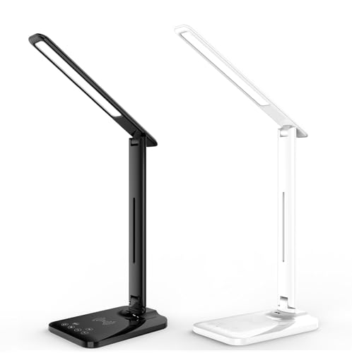 Lámparas de Escritorio, Lámpara Escritorio LED,Plegable Lámpara de Mesa LED,3 Modos y 5 Niveles de Brillo,Control Táctil con Carga USB,Flexo Lámpara de mesa Cuidado de Ojos para Cama,Oficina,Leer,Estu