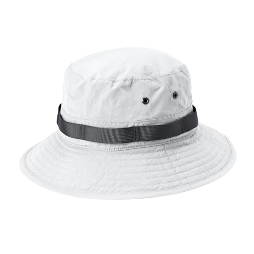 Amazon Essentials Men's Washed Nylon Outdoor Wide Brim Sun Bucket Hat, White, Large-X-Large