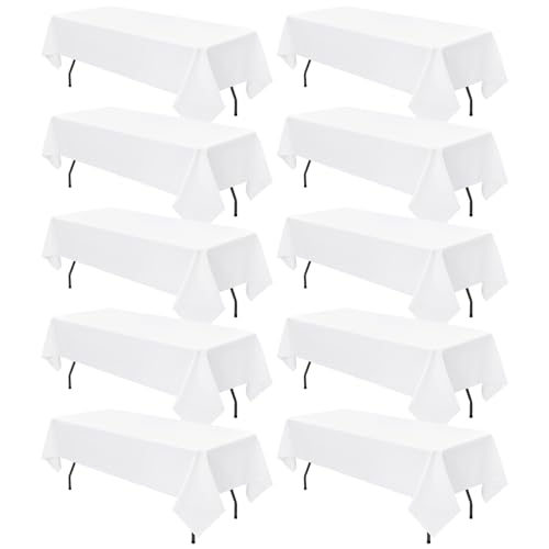 YMHPRIDE Lot de 10 nappes rectangulaires Blanches en Polyester 153 x 260 cm, Housse de Table en Tissu Polyester, pour Tables rectangulaires de 1,8 m, Mariage,...