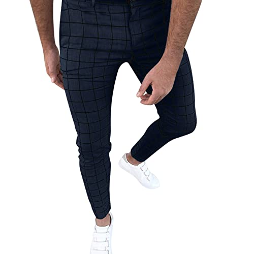 Mens Plaid Slim Fit Dress Pants Stretch Flat-Front Casual Skinny Long Pants Business Golf Pencil Chinos With Pocket #TOP5