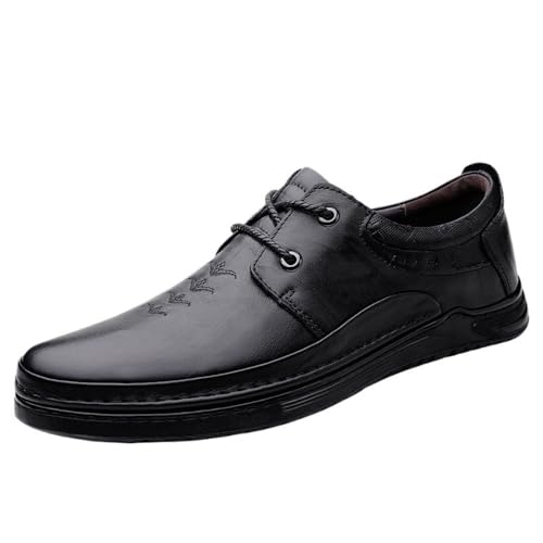 Men's Lace up Dress Shoes Genuine Leather Thickened Comfortable Round Toe Winter Business Casual Fashion Shoes for Middle Aged