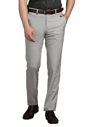 Image of Turtle Men 4 Way Stretch Slim Fit Dobby Structure Flat Front Casual Chinos - Flexible Smart Casual Trousers for Men