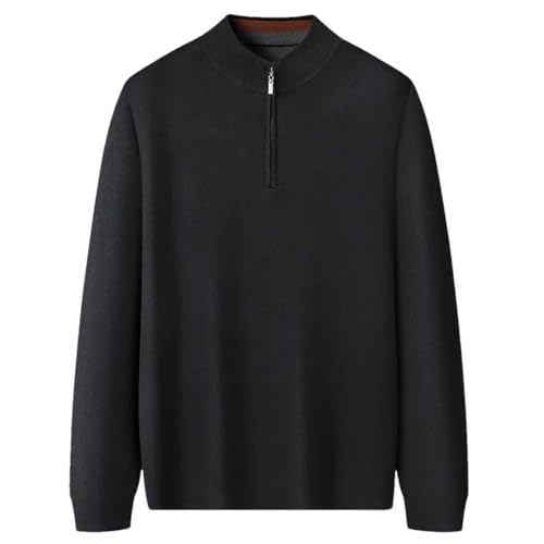 Vsadsau Men Large Crew Neck Sweater Knitted Half Zipper Sweater Solid Pullover Long Sleeve Jumpers
