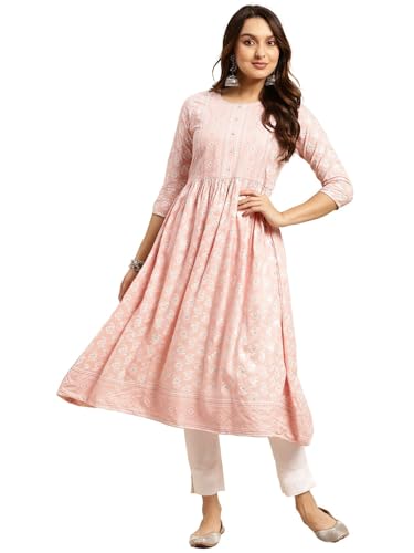 Image of rangita Rayon Calf Length Printed Flared Kurti for Women | Kurta for Women