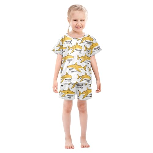 ALAZA Shark Yellow White Pajamas Short Sleeve 2 Piece Sleepwear Top and Bottom Pajama Set Unisex3
