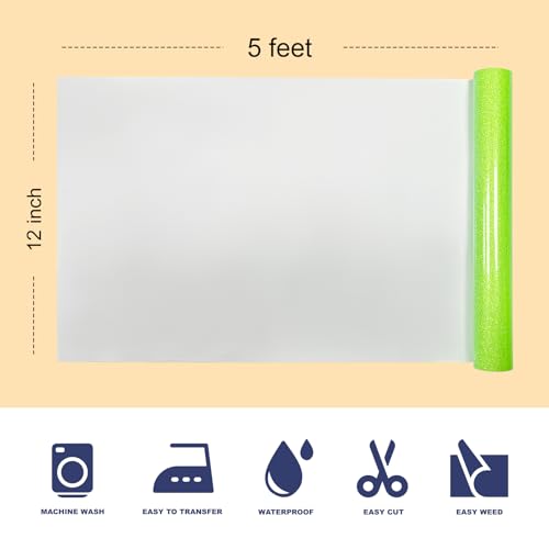 Image of Fluorescent Green Glitter Puff Vinyl Heat Transfer - 12 inch x 5ft 3D Puff HTV Vinyl, Glitter Puffy Iron-On for Fabrics, Perfect for T-Shirts, Bags, Pillows, Compatible with Cricut & Cameo