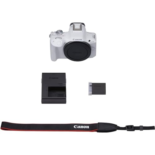 Image of Canon EOS R50 Mirrorless APS-C Interchangeable Lens Camera | Official Canon USA Partner Model | Body White 5812C002 Bundle with Deco Gear Photography Bag + Microphone + Tripod + Photography Guidebook