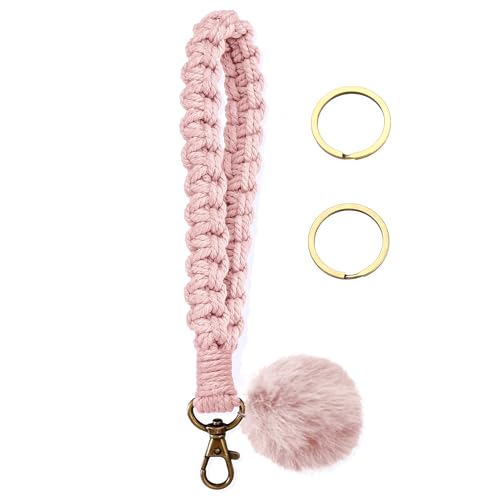 Keychain-Wristlet-Woven-Handmade-Wrist-Lanyard-for-Keys-Wrist-Key-Chains-with-2-Keyrings-for-Women-Car-Keys-ID-Badges-Card-Wallet-Phone-Pink