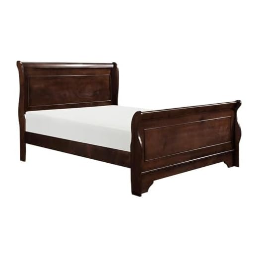 MAKLAINE Modern Traditional Wood Queen Sleigh Bed in Brown Cherry