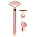 3-In-1 Electric Jade Roller Facial Massager, VICOODA Rose Quartz Vibrating Facial Roller Kit for Face, Eye, Neck, Anti-Aging Face Massager for Anti-Wrinkles, Skin Firming and Lifting