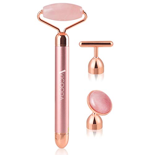 3-In-1 Electric Jade Roller, Vibrating Rose Quartz Face Roller, Facial Roller Kit for Face, Eye, Neck, Anti-Aging Facial Massager for Anti-Wrinkles, Skin Firming and Lifting
