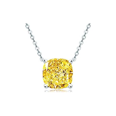 AINUOSHI Pendant Necklace for Women Sterling Silver Necklaces Yellow Cubic Zirconia Diamond Pendant Cushion Cut Anniversary Birthday Christmas Gifts for Her Hypoallergenic Cover