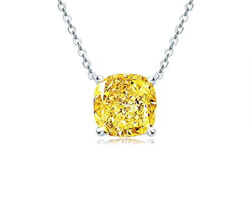 Ainuoshi PGS-326 Pendant Necklace For Women Sterling Silver Necklaces Yellow Cubic Zirconia Diamond Pendant Cushion Cut Anniversary Birthday Christmas Gifts cover